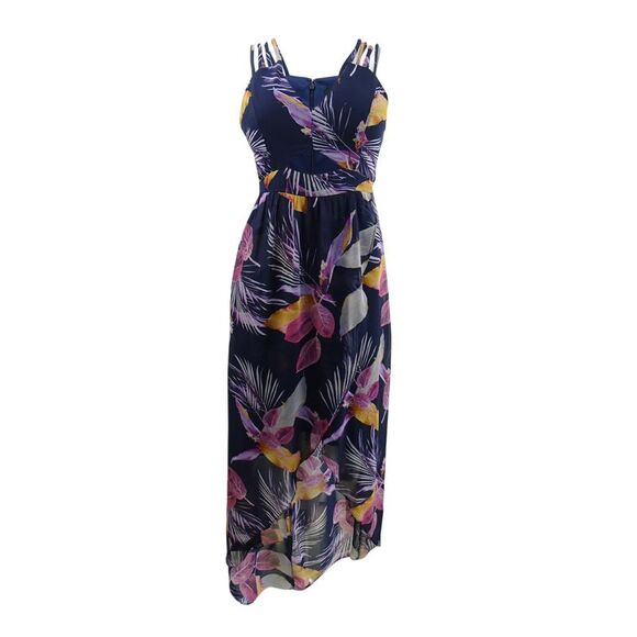 Guess Women's Chiffon High-Low Dress (4, Navy Multi) - Picture 1 of 3